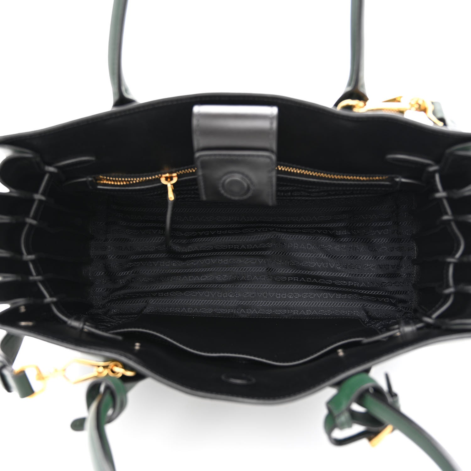 Prada City Calfskin Medium Colorblock Bibliothèque Tote Green Black 5 of 12