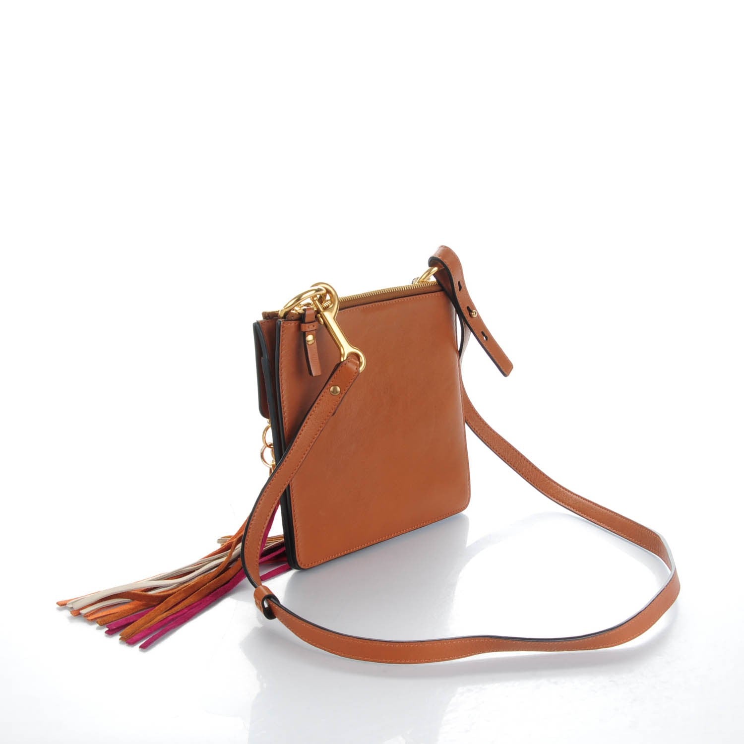 Chloe Calfskin Suede Rainbow Patchwork Small Jane Fringe Bag Caramel 2 of 5