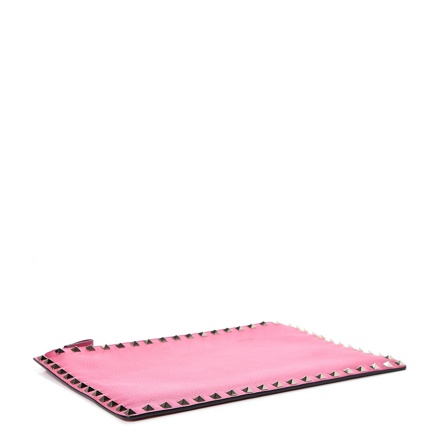 Pebbled Calfskin Large Rockstud Zip Pouch Peony