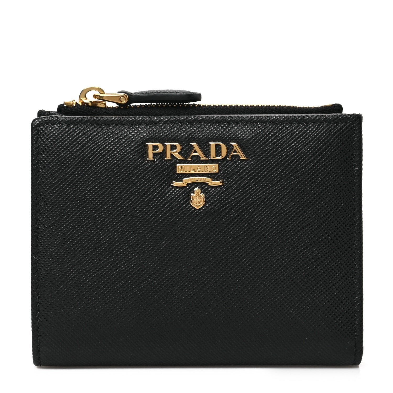 Prada Saffiano Colour Metal Compact Wallet Black Hibiscus 1 of 6