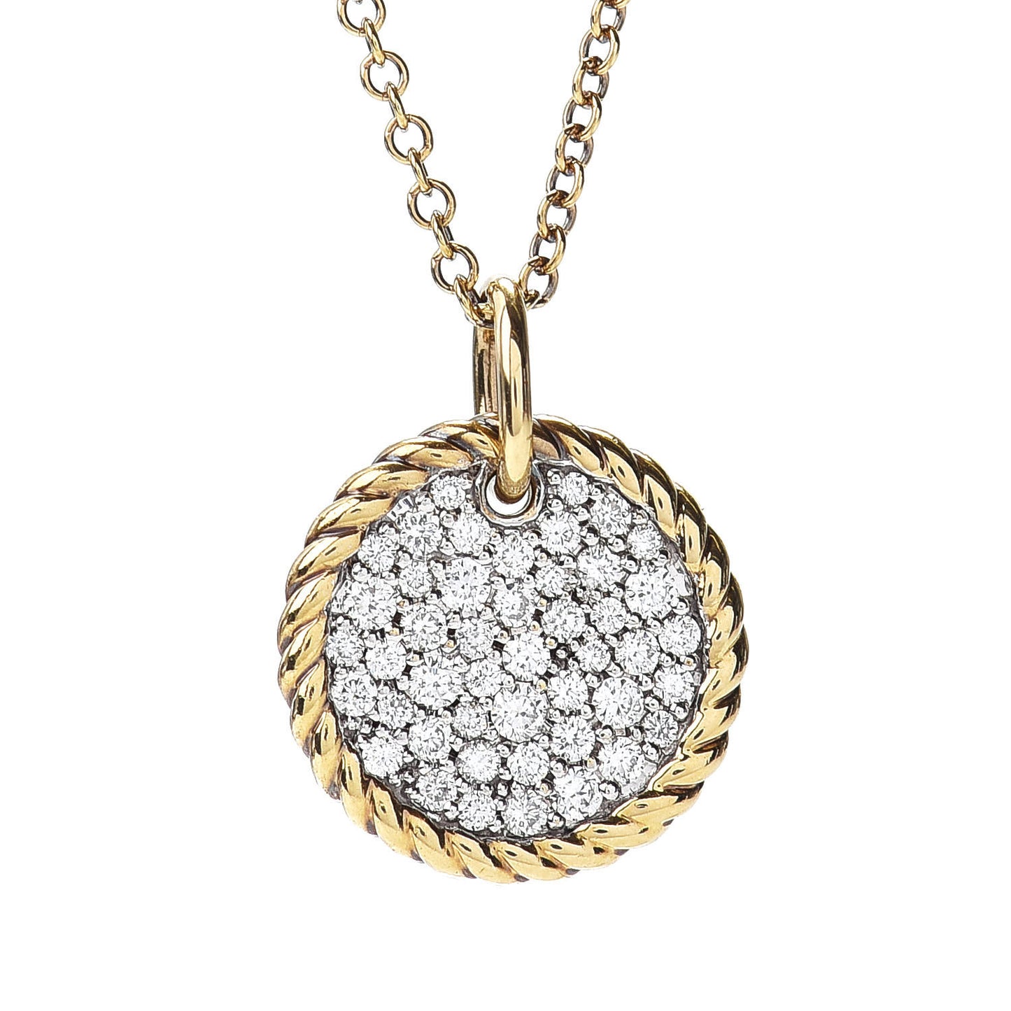 18K Yellow Gold Diamond Cable Collectibles Pave Charm Pendant Necklace