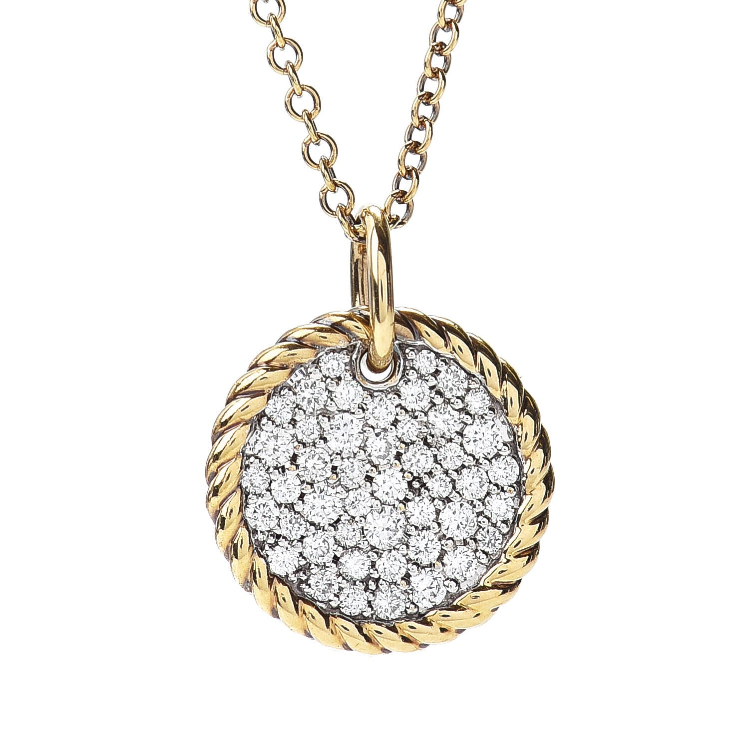 David Yurman 18K Yellow Gold Diamond Cable Collectibles Pave Charm Pendant Necklace 3 of 6