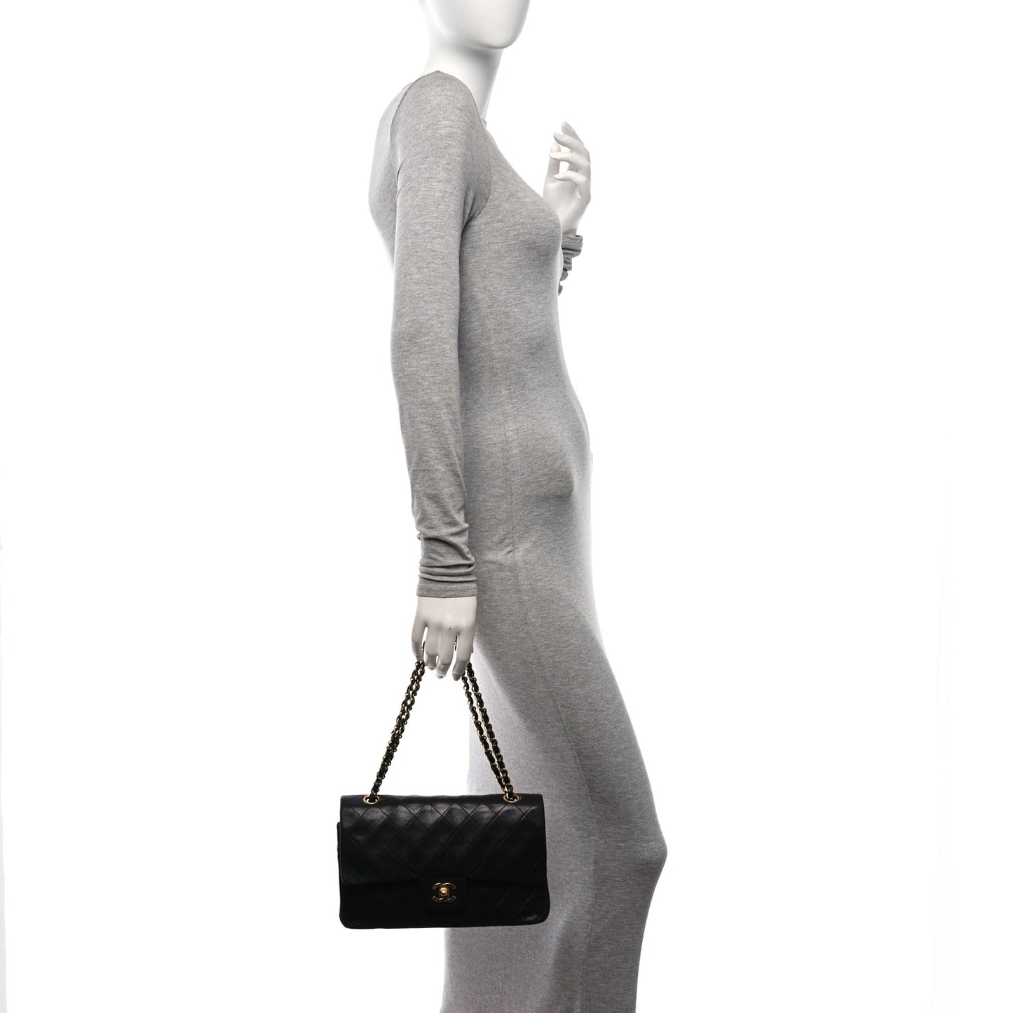 Lambskin Quilted Medium Double Flap Black