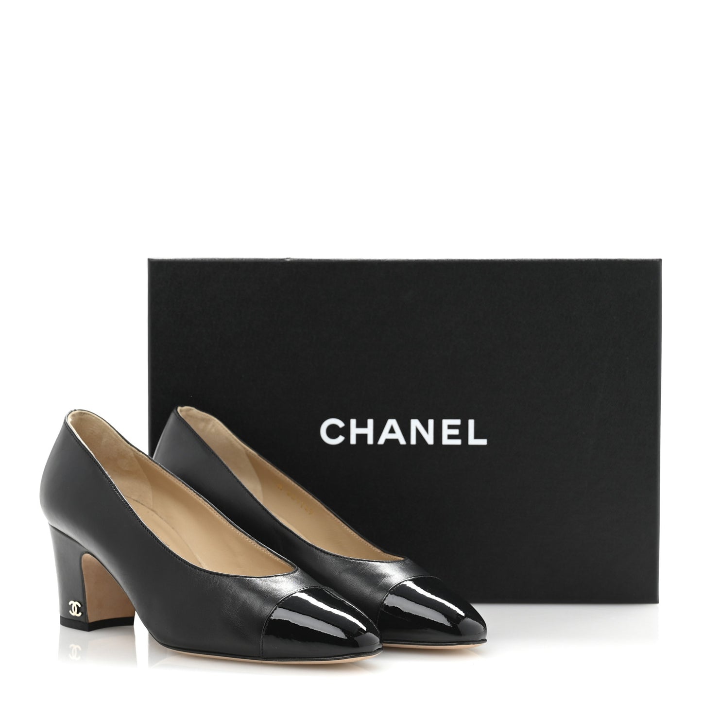 Lambskin Patent Cap Toe CC Pumps 36 Black