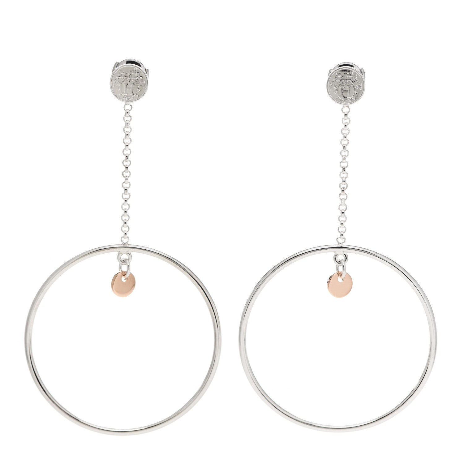 Hermes Sterling Silver 18K Rose Gold PM Ex-Libris Hoop Earrings 1 of 6
