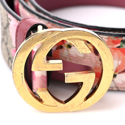 Gucci GG Supreme Monogram Blooms Moon Calfskin Interlocking G 37mm Belt 75 30 Beige Ebony Multicolor Dry Rose 6 of 7