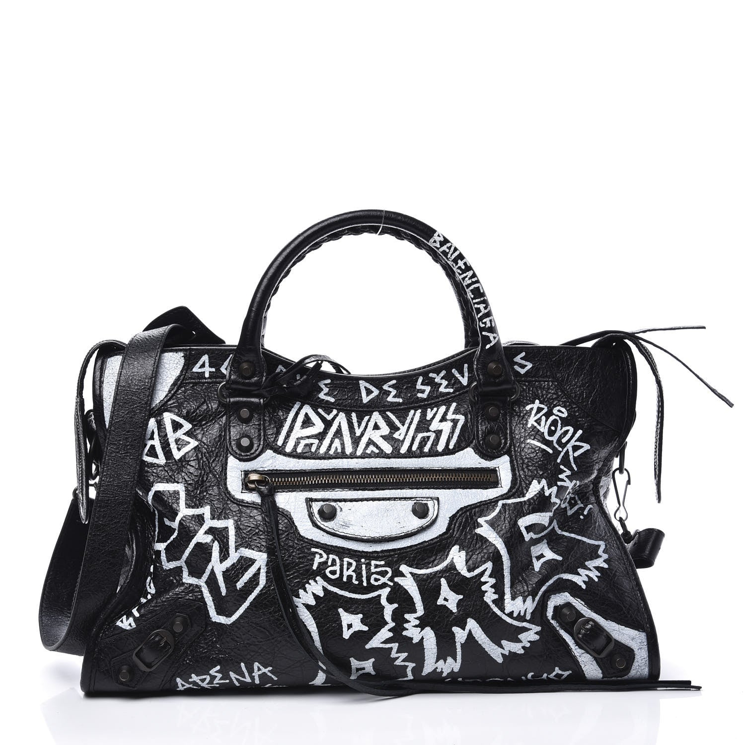 Balenciaga Agneau Arena Graffiti All Over Classic Hardware City Black White 2 of 10