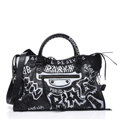 Balenciaga Agneau Arena Graffiti All Over Classic Hardware City Black White 2 of 10