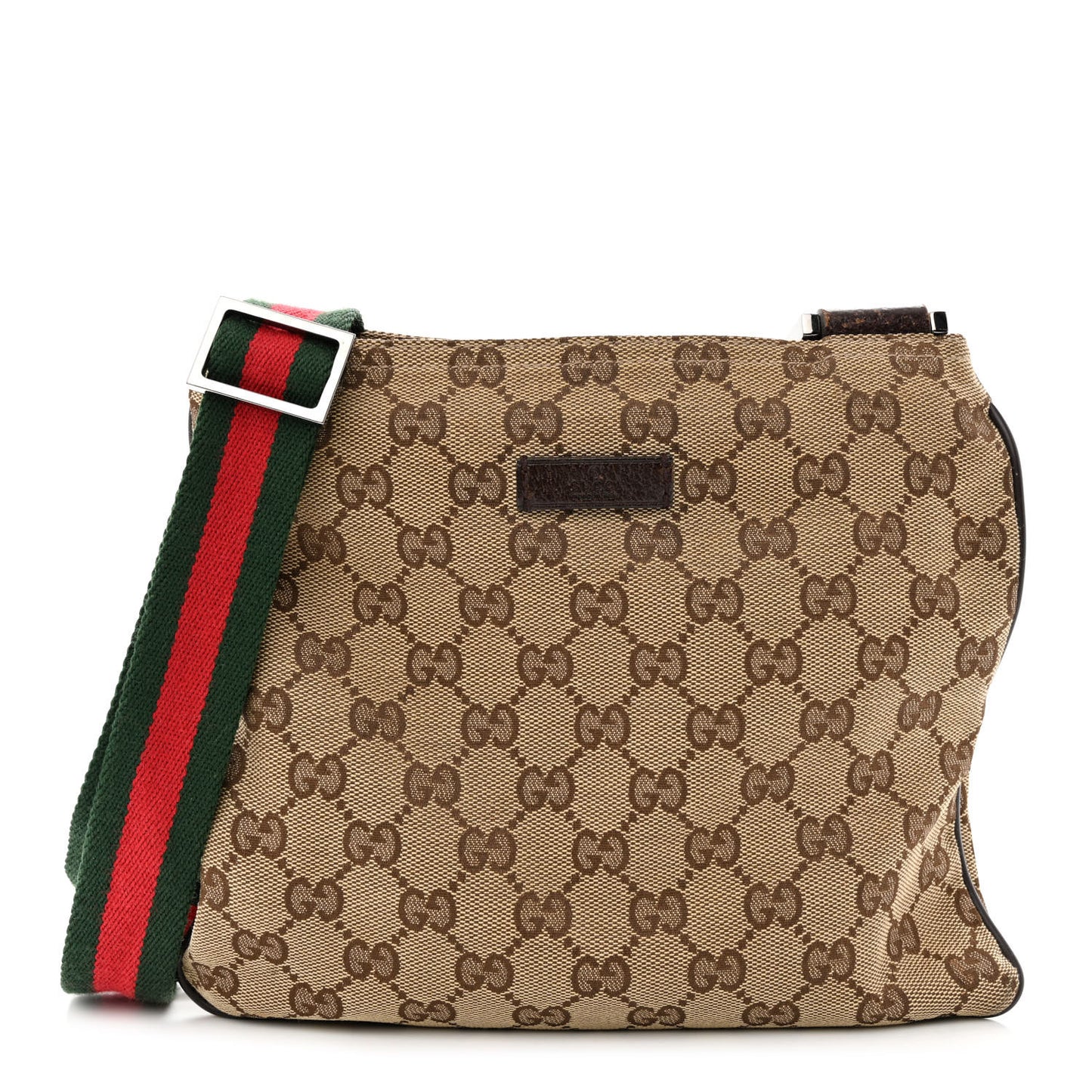 Monogram Web Small Flat Messenger Bag Brown