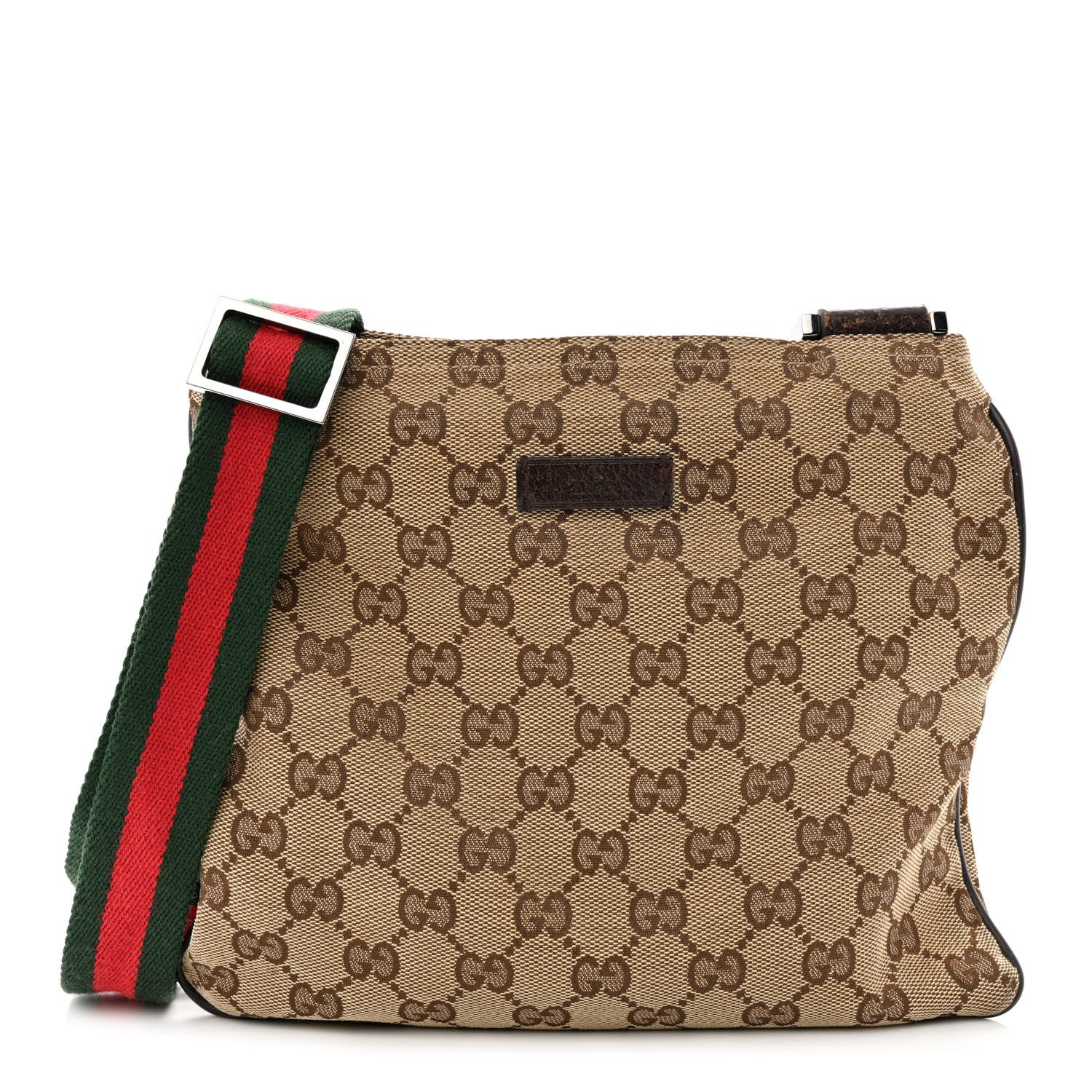 Gucci Monogram Web Small Flat Messenger Bag Brown 1 of 10