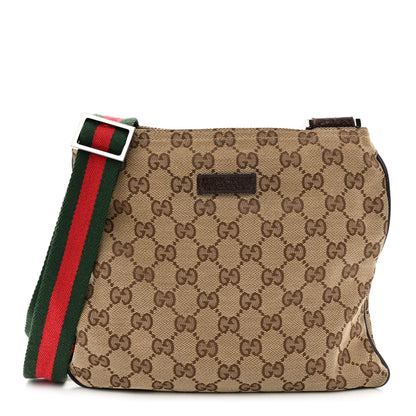 Gucci Monogram Web Small Flat Messenger Bag Brown 1 of 10