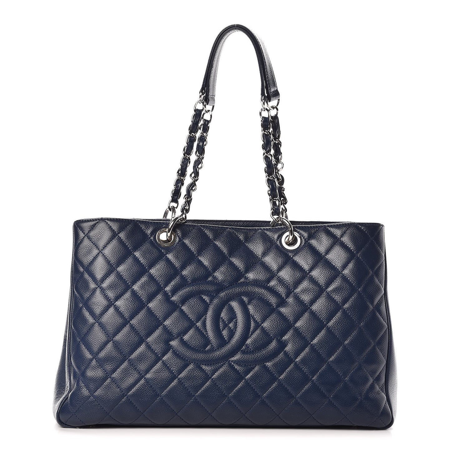 Caviar Quilted XL Grand Shopping Tote GST Navy Blue