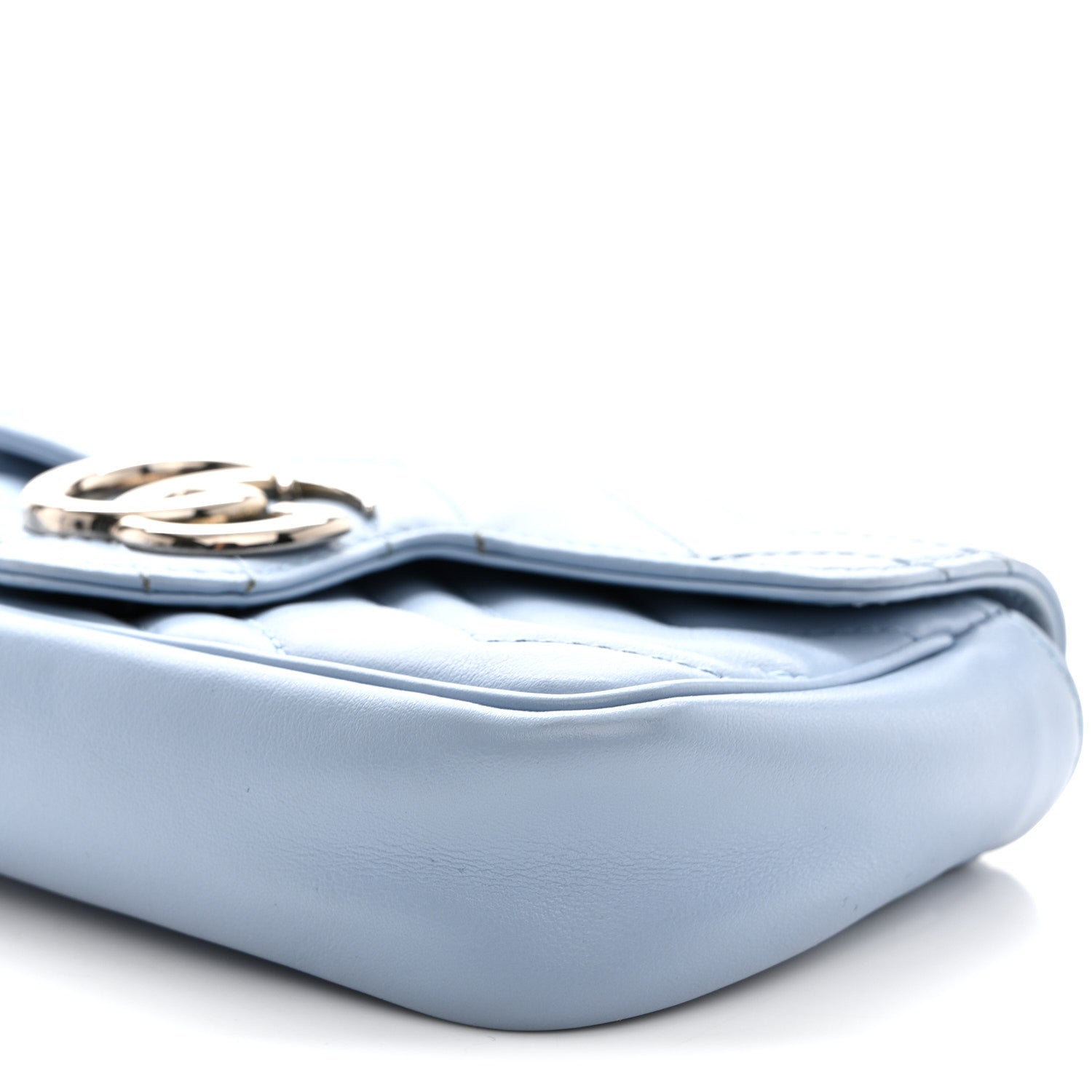 Gucci Calfskin Matelasse Super Mini GG Marmont Shoulder Bag Porcelain Light Blue 10 of 12