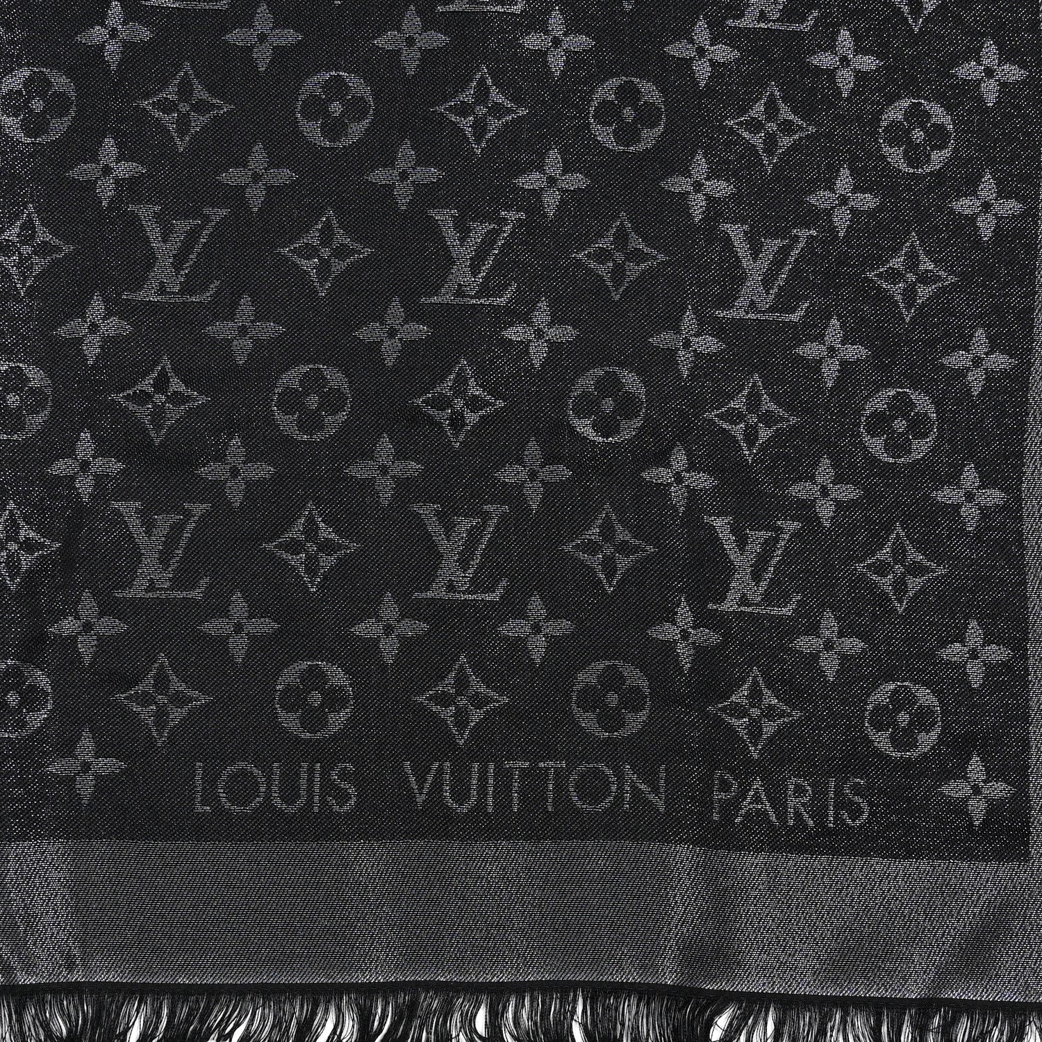 Louis Vuitton Silk Lurex Wool Monogram Shine Shawl Black 2 of 4