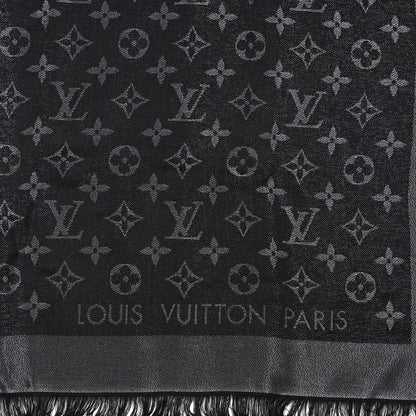 Louis Vuitton Silk Lurex Wool Monogram Shine Shawl Black 2 of 4