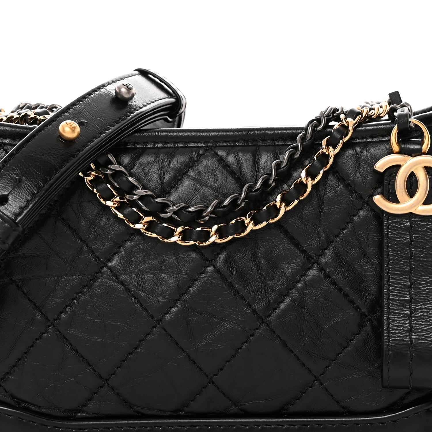 Chanel Aged Calfskin Quilted Small Gabrielle Hobo Black 8 of 14