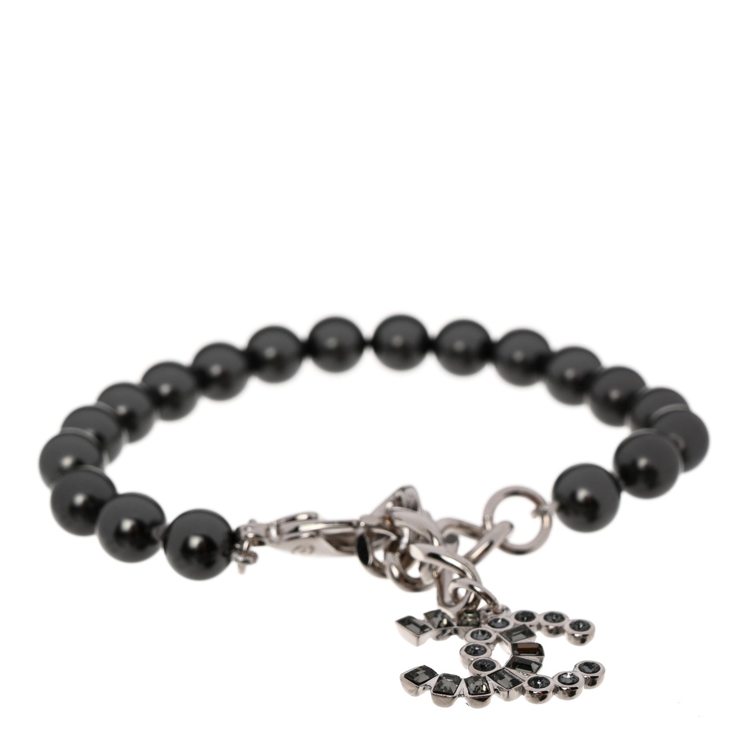 Chanel Pearl Baguette Crystal CC Bracelet Silver Grey 1 of 6