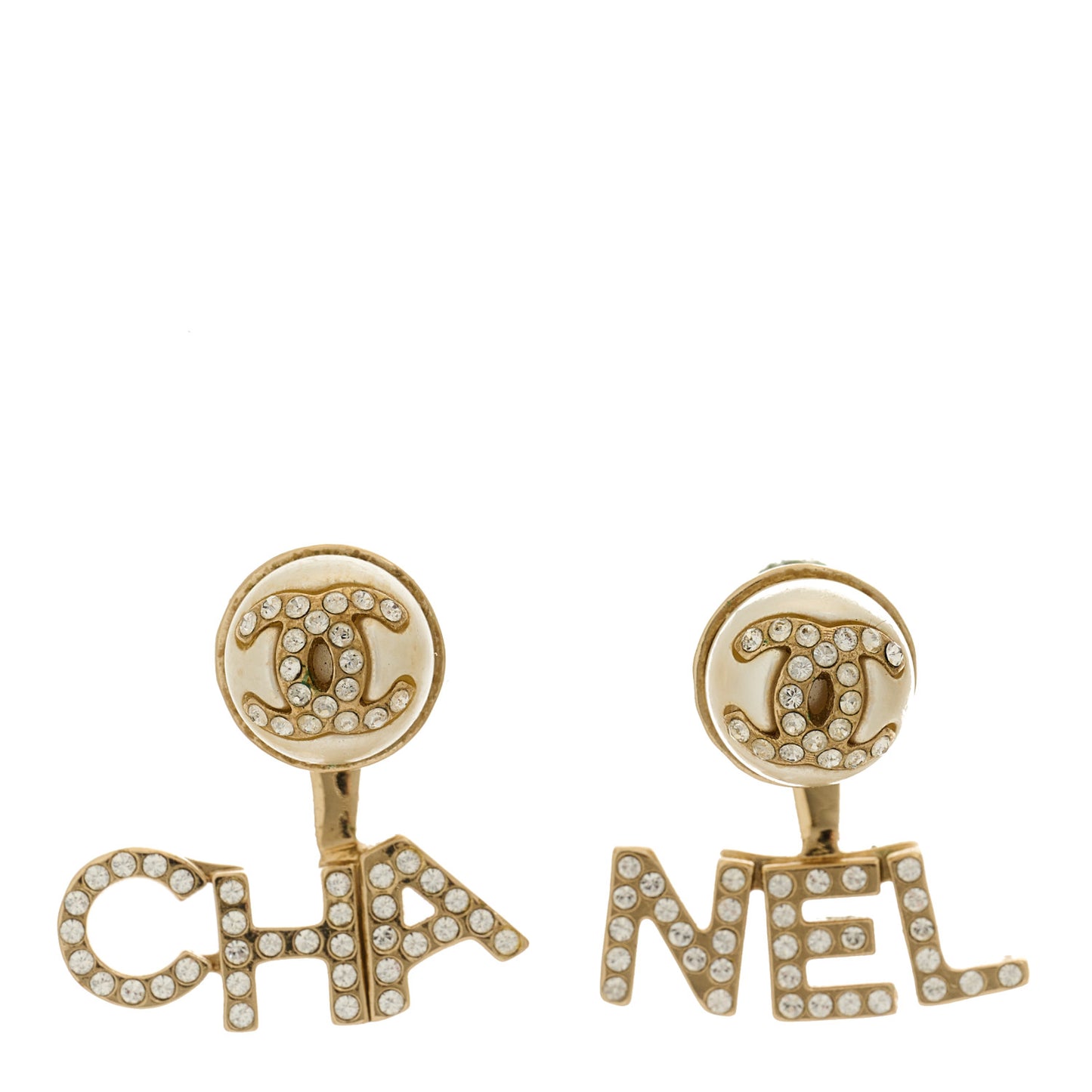 Pearl Crystal Logo Earrings Gold Pearly White