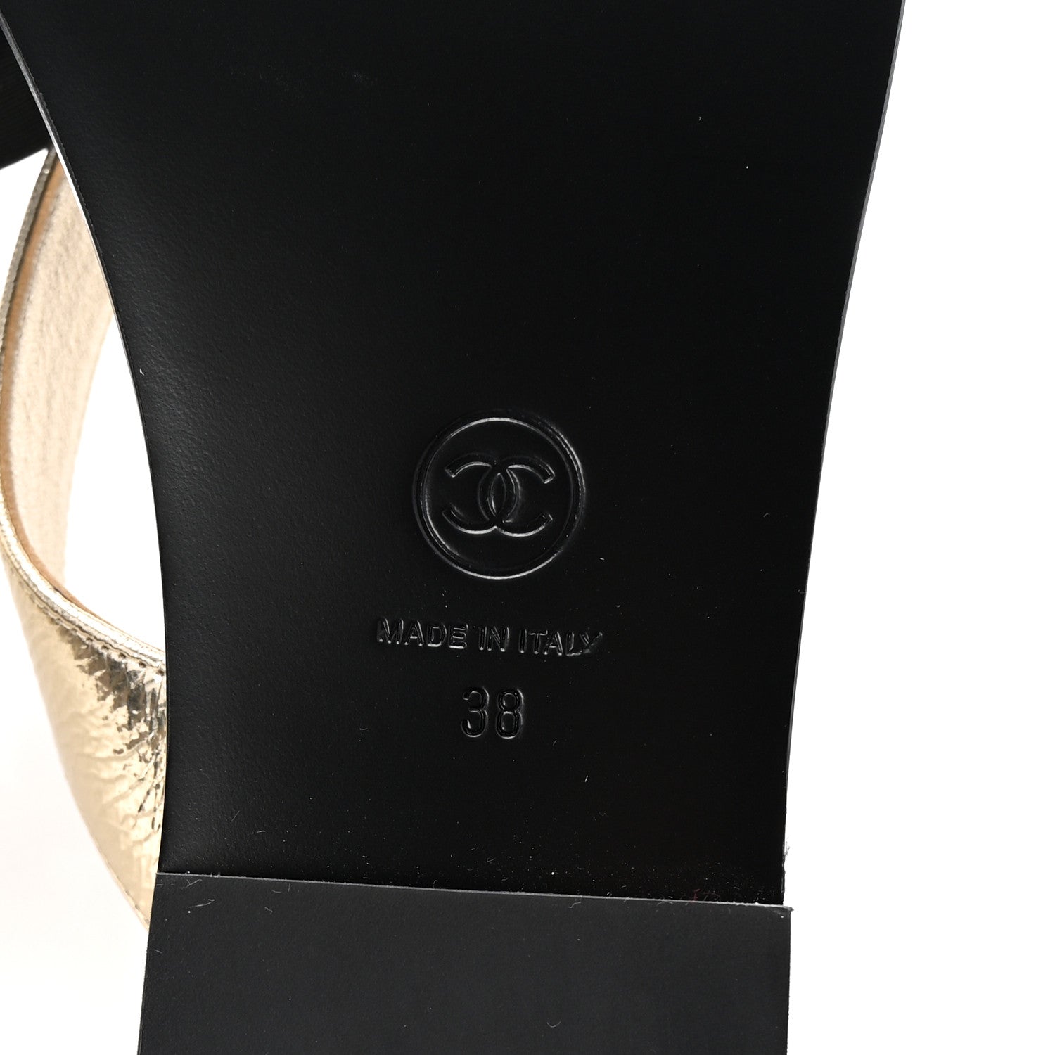 Chanel Metallic Laminated Goatskin Grosgrain Bow Pearl Thong Sandals 38 Black Gold 7 of 10