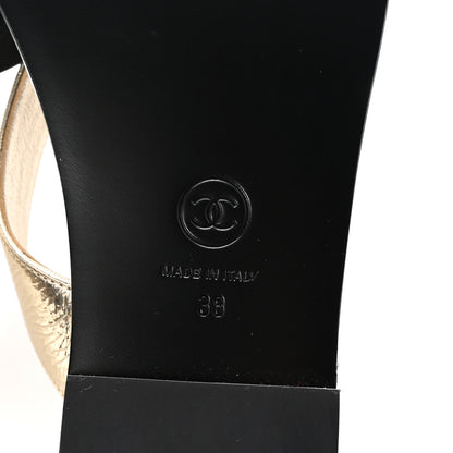 Chanel Metallic Laminated Goatskin Grosgrain Bow Pearl Thong Sandals 38 Black Gold 7 of 10