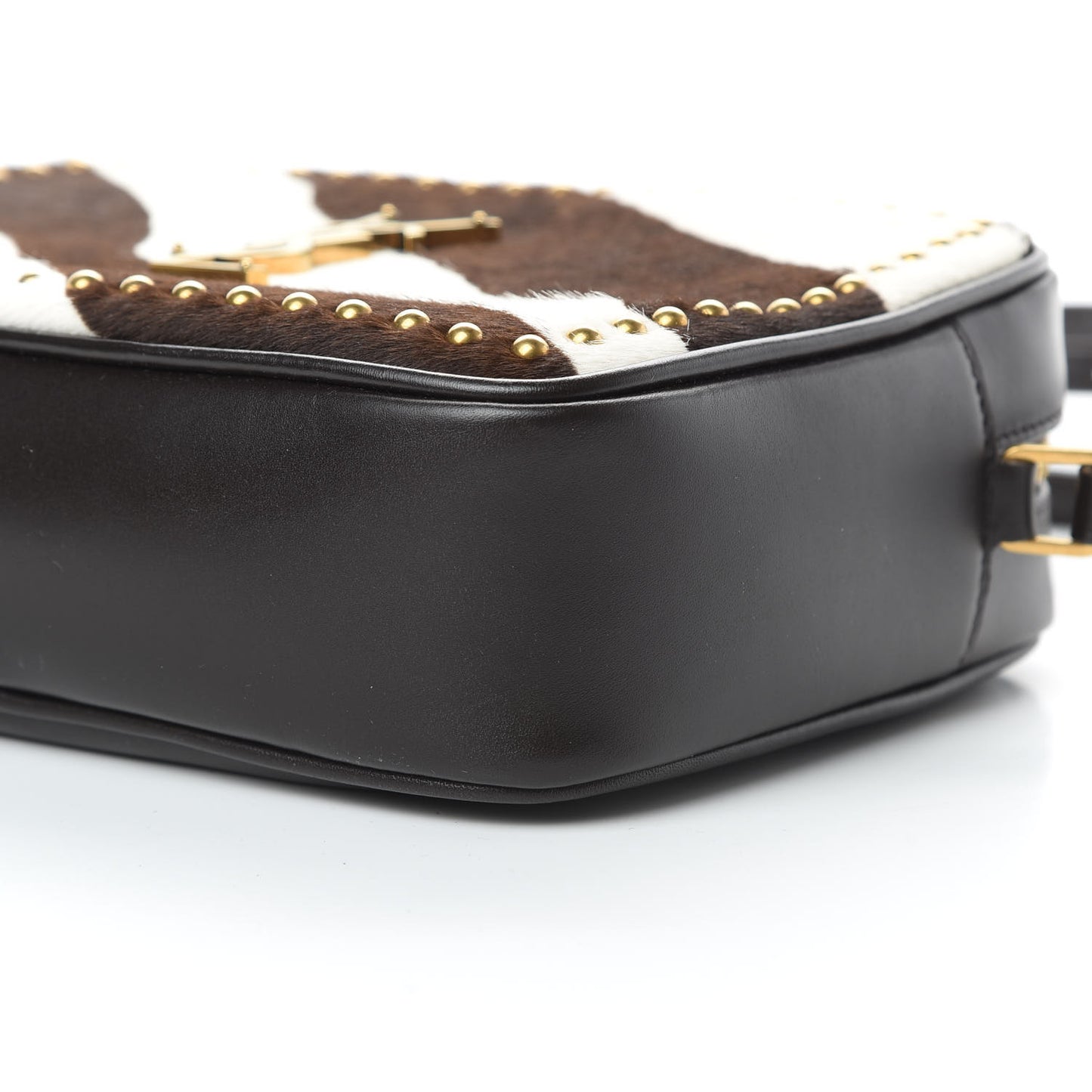 Pony Hair Calfskin Studded Monogram Lou Camera Bag Dusty White Brown
