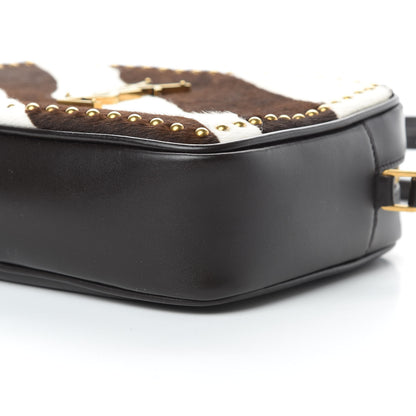 Saint Laurent Pony Hair Calfskin Studded Monogram Lou Camera Bag Dusty White Brown 10 of 11