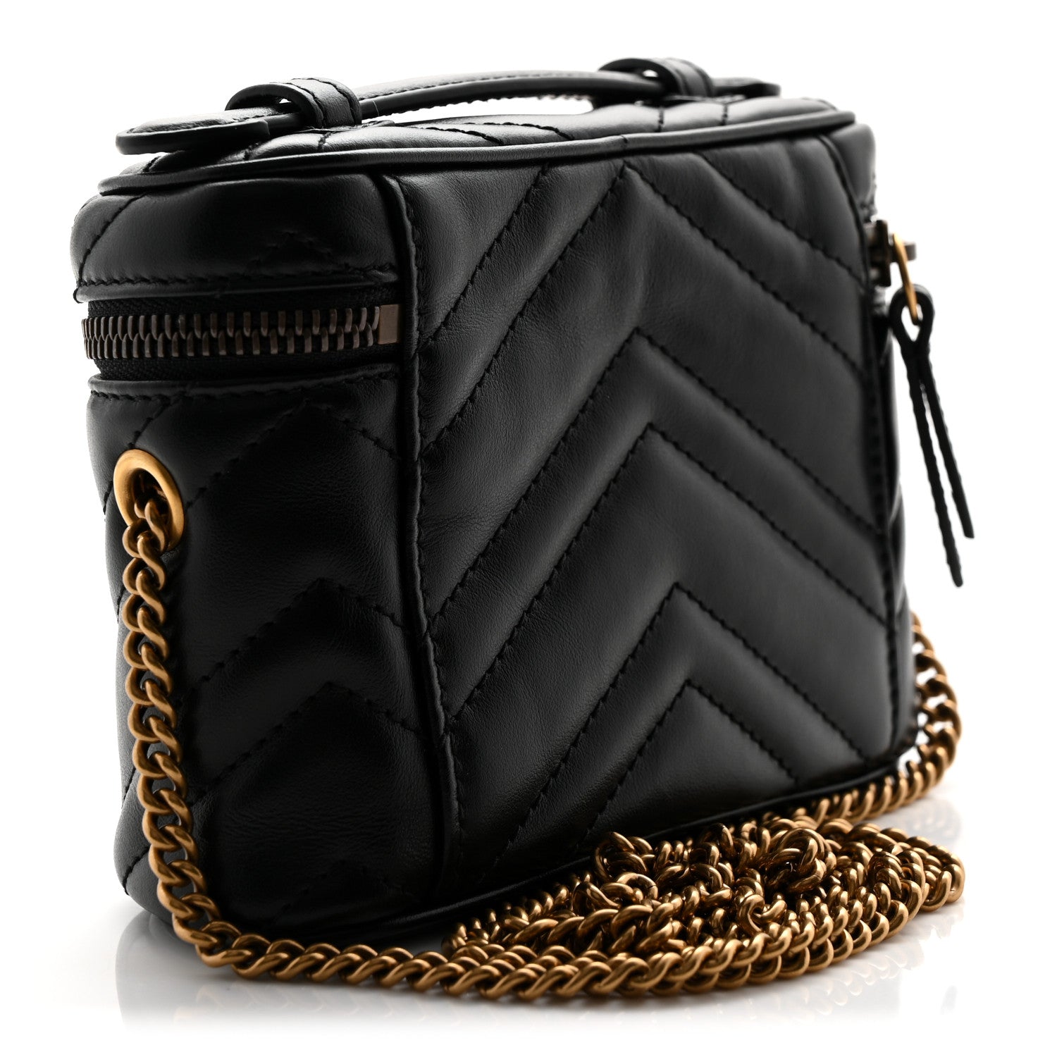 Gucci Calfskin Matelasse Chevron Mini GG Marmont Top Handle Bag Black 3 of 10