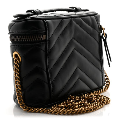 Gucci Calfskin Matelasse Chevron Mini GG Marmont Top Handle Bag Black 3 of 10