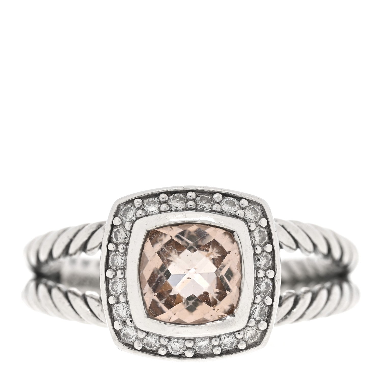 David Yurman Sterling Silver Diamond Morganite 7mm Petite Albion Ring 57 8 1 of 4