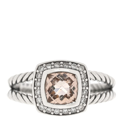 David Yurman Sterling Silver Diamond Morganite 7mm Petite Albion Ring 57 8 1 of 4