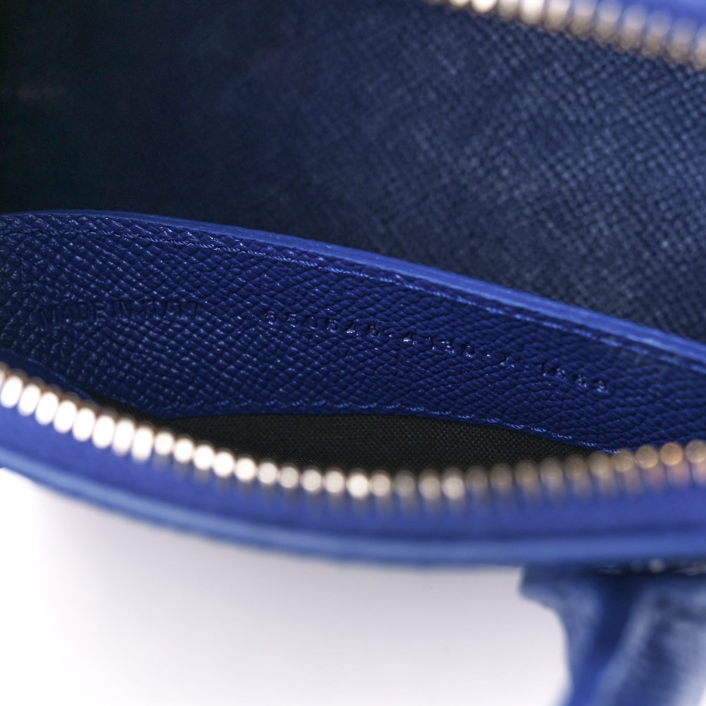 Signature Grained Calfskin Logo XXS Ville Top Handle Bag Bleu Roi White