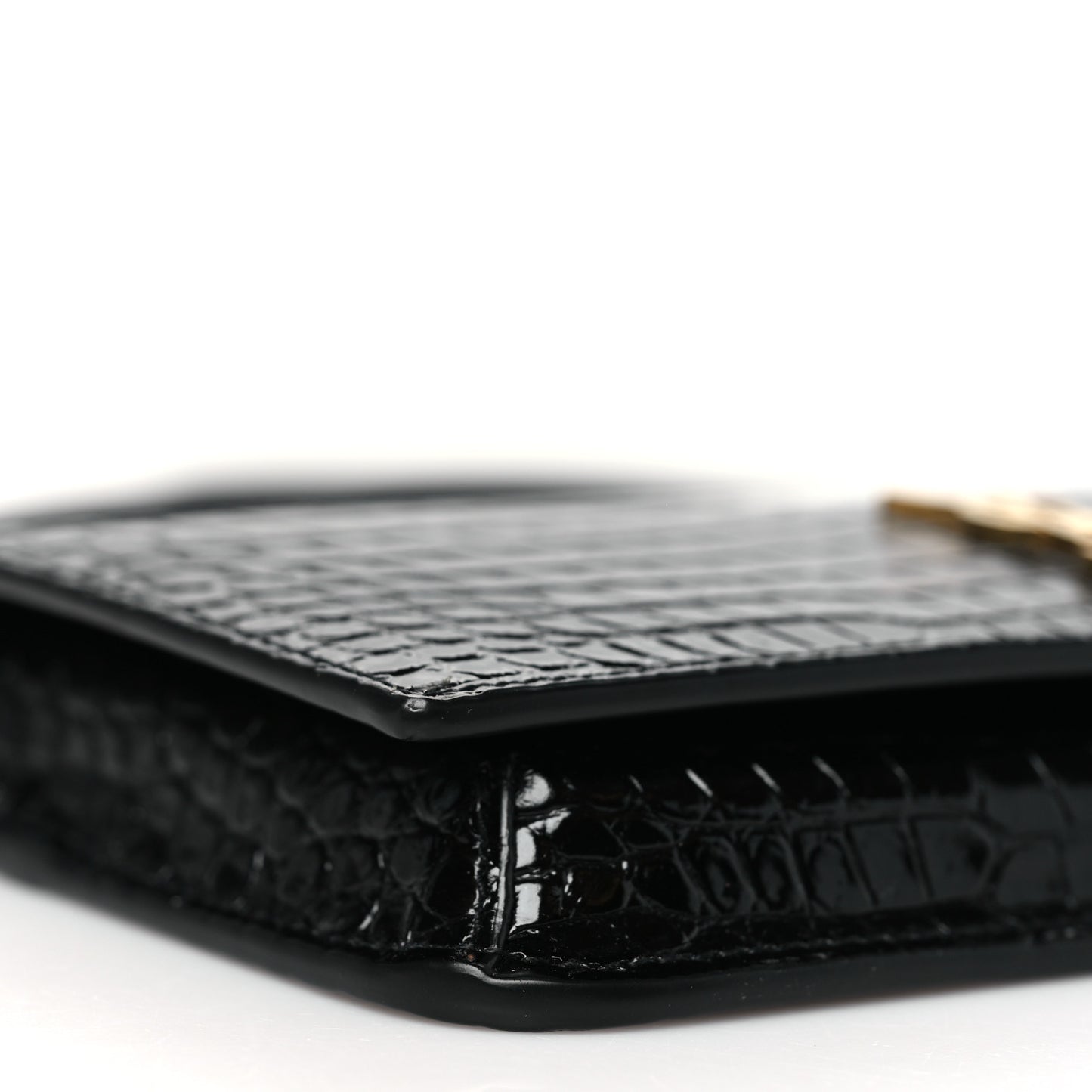 Crocodile Embossed Monogram Phone Holder Crossbody Black
