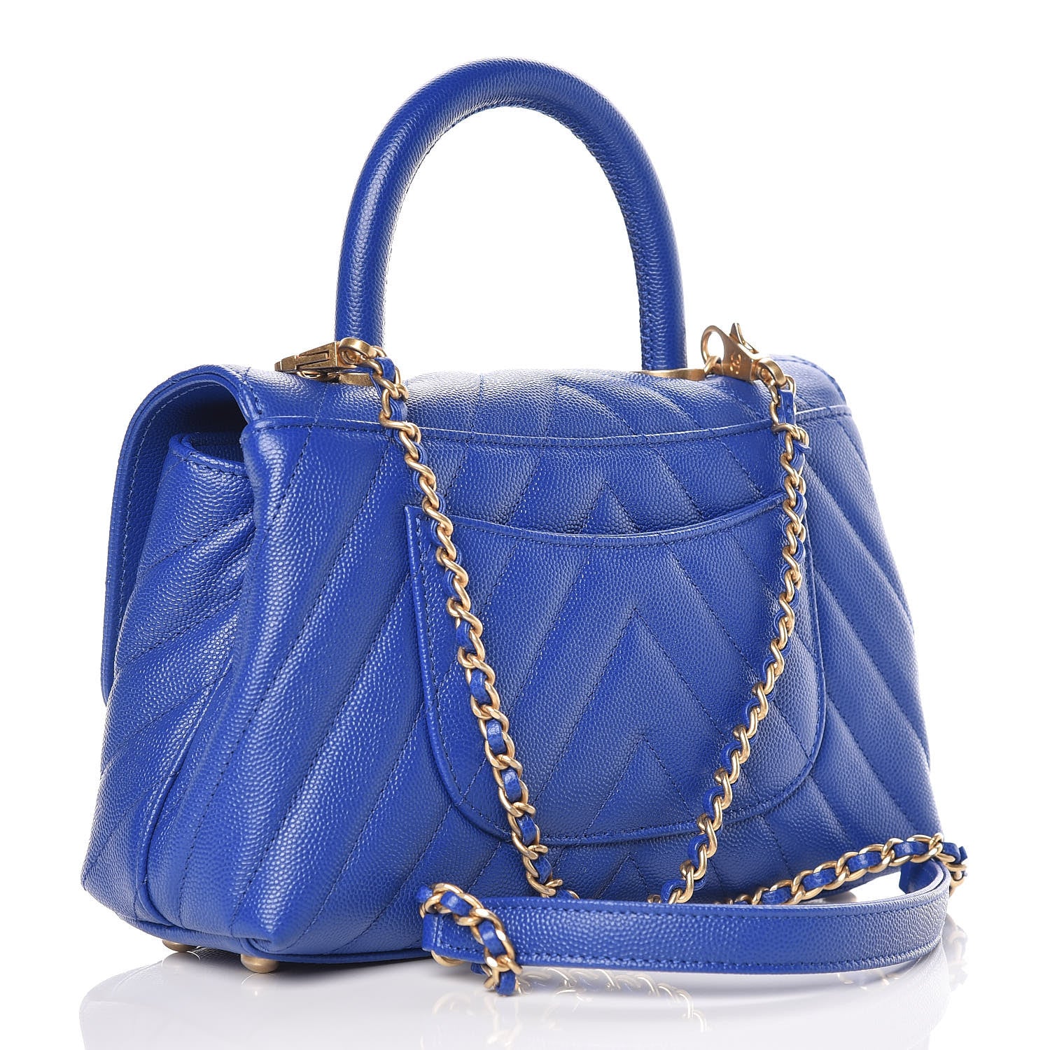 Chanel Caviar Chevron Quilted Mini Coco Handle Flap Blue 4 of 11