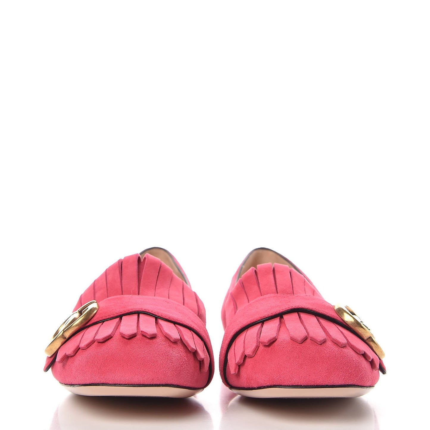 Kid Scamosciato GG Marmont Fringe Flats 39.5 Hot Pink