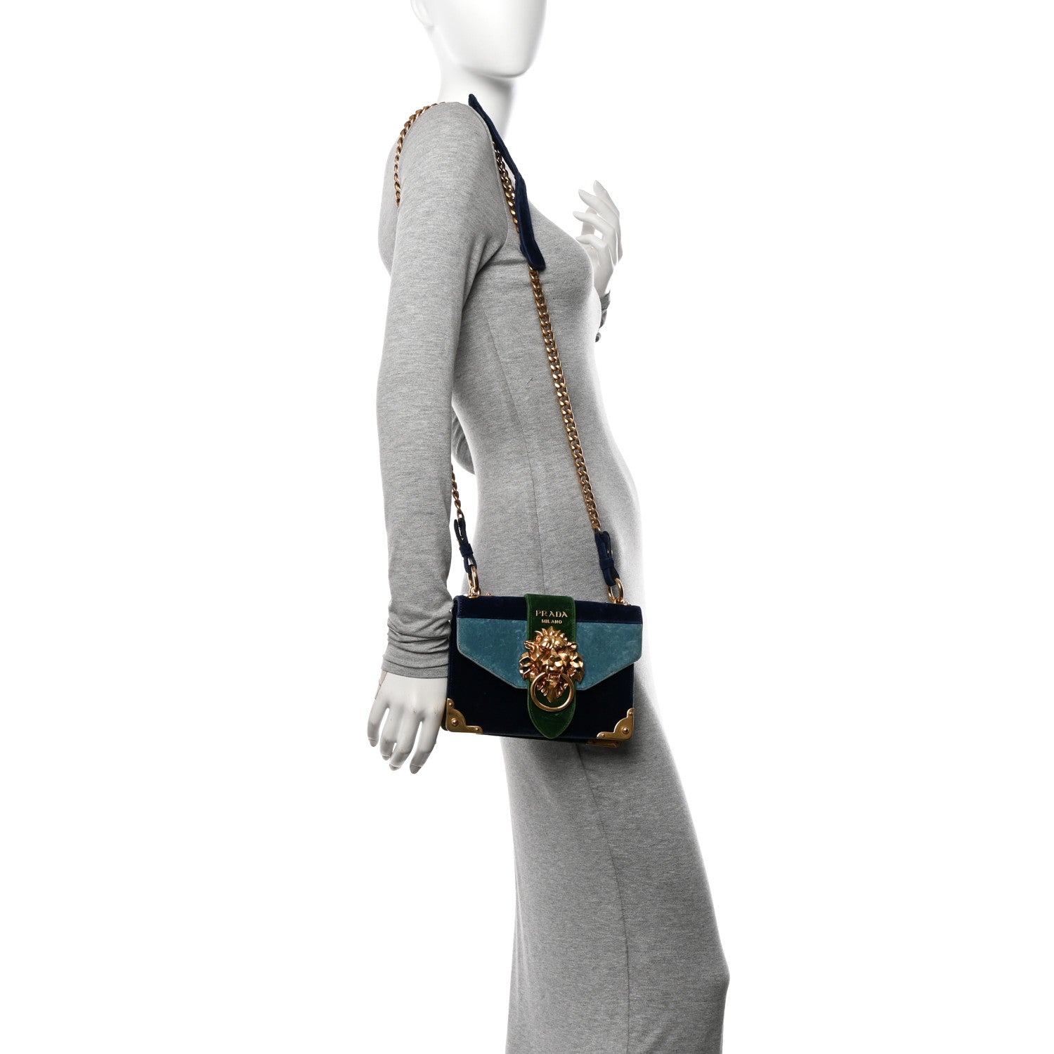 Prada Velluto Lions Head Cahier Shoulder Bag Azzurro 2 of 10