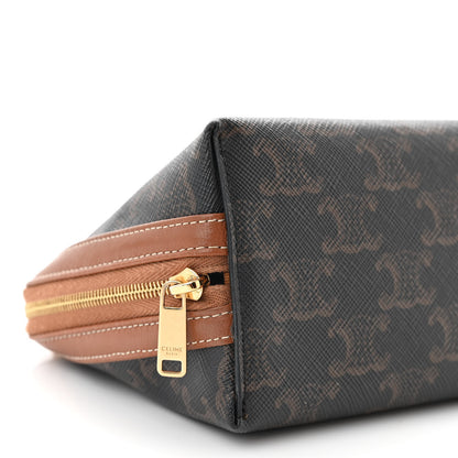 Celine Triomphe Canvas Lambskin Clutch On Chain Tan 9 of 11