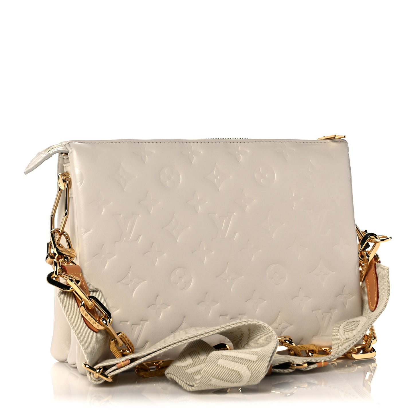 Lambskin Embossed Monogram Coussin PM Beige Cream
