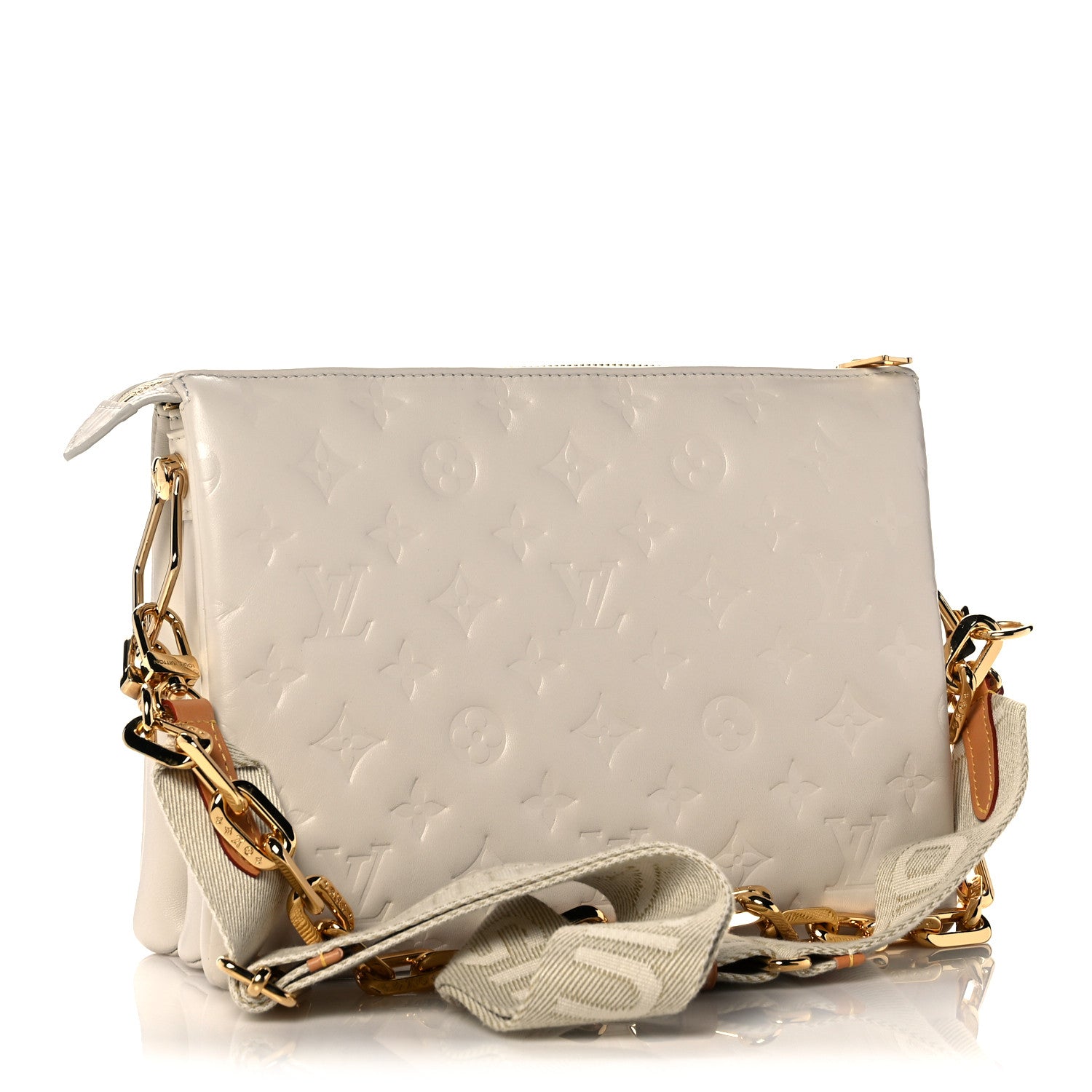Louis Vuitton Lambskin Embossed Monogram Coussin PM Beige Cream 3 of 9