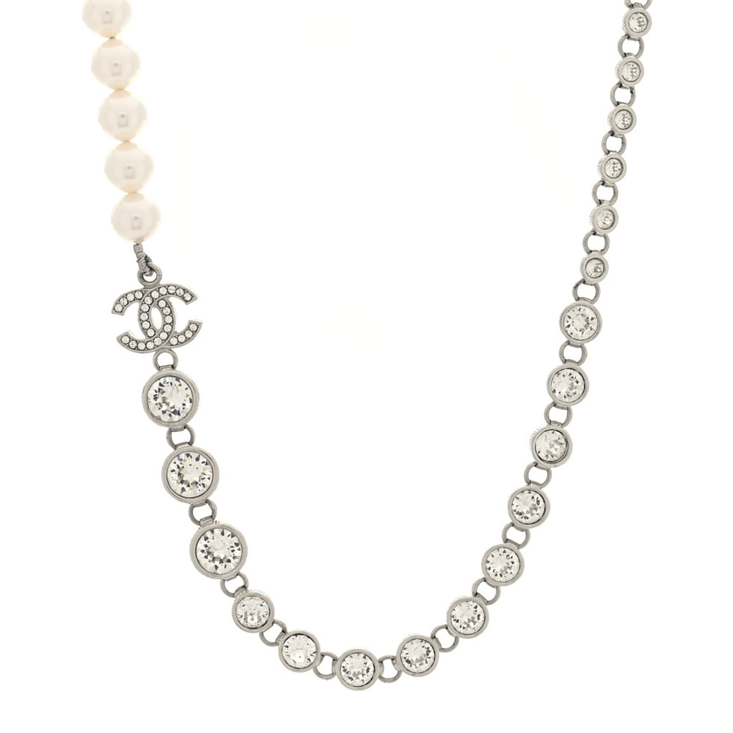 Pearl Crystal CC Choker Necklace Silver Pearly White