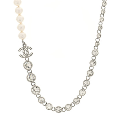 Chanel Pearl Crystal CC Choker Necklace Silver Pearly White 1 of 5