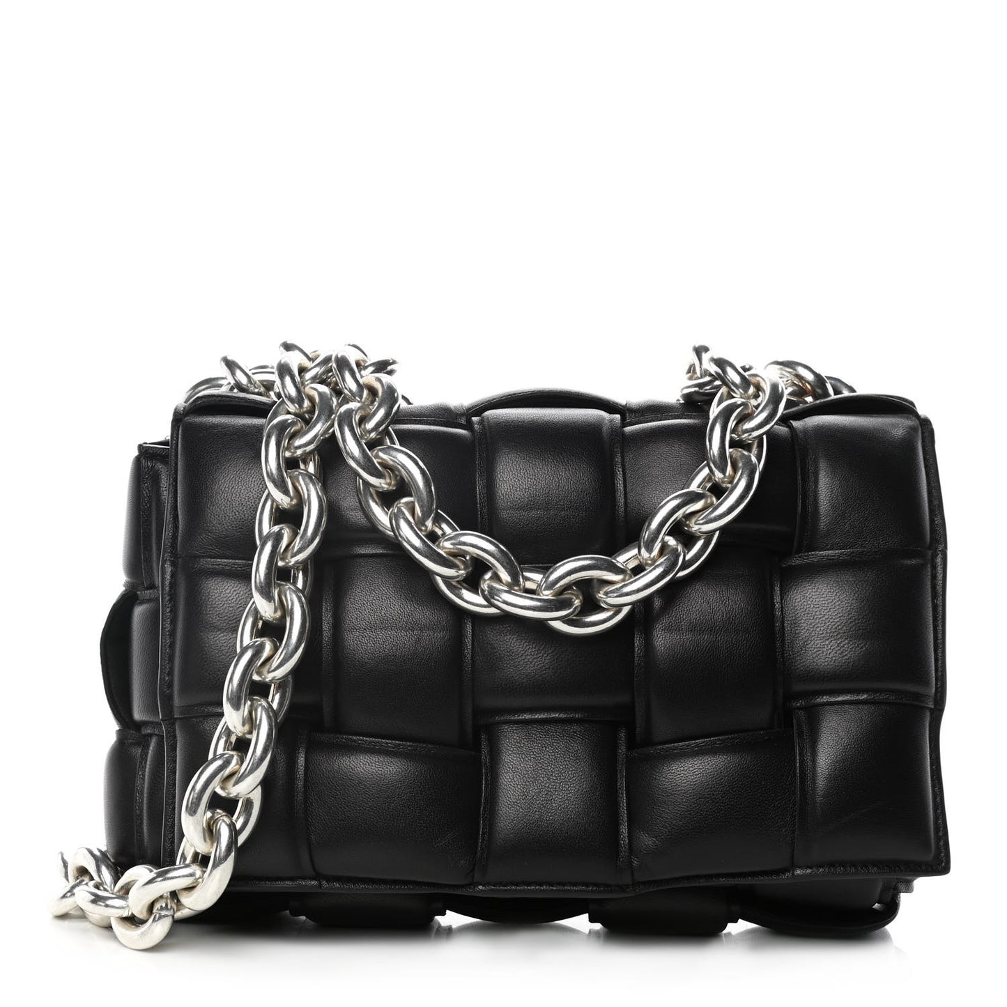 Lambskin Maxi Intreccio Padded Chain Cassette Crossbody Bag Black