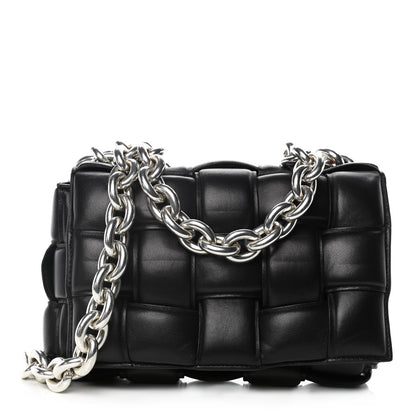 Bottega Veneta Lambskin Maxi Intreccio Padded Chain Cassette Crossbody Bag Black 1 of 10