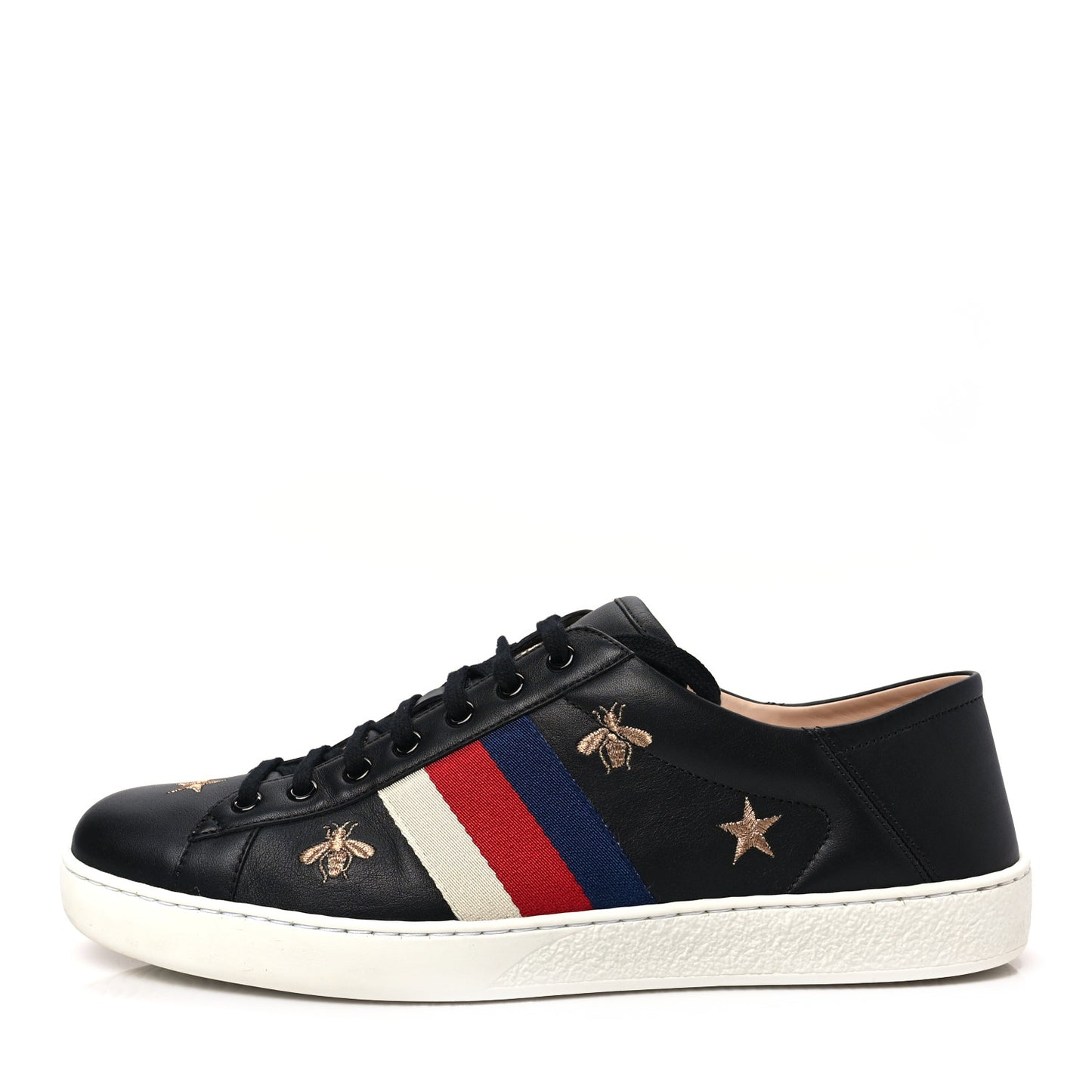 Calfskin Bee Star Embroidered Mens Sylvie Web Ace Sneakers 10 Black