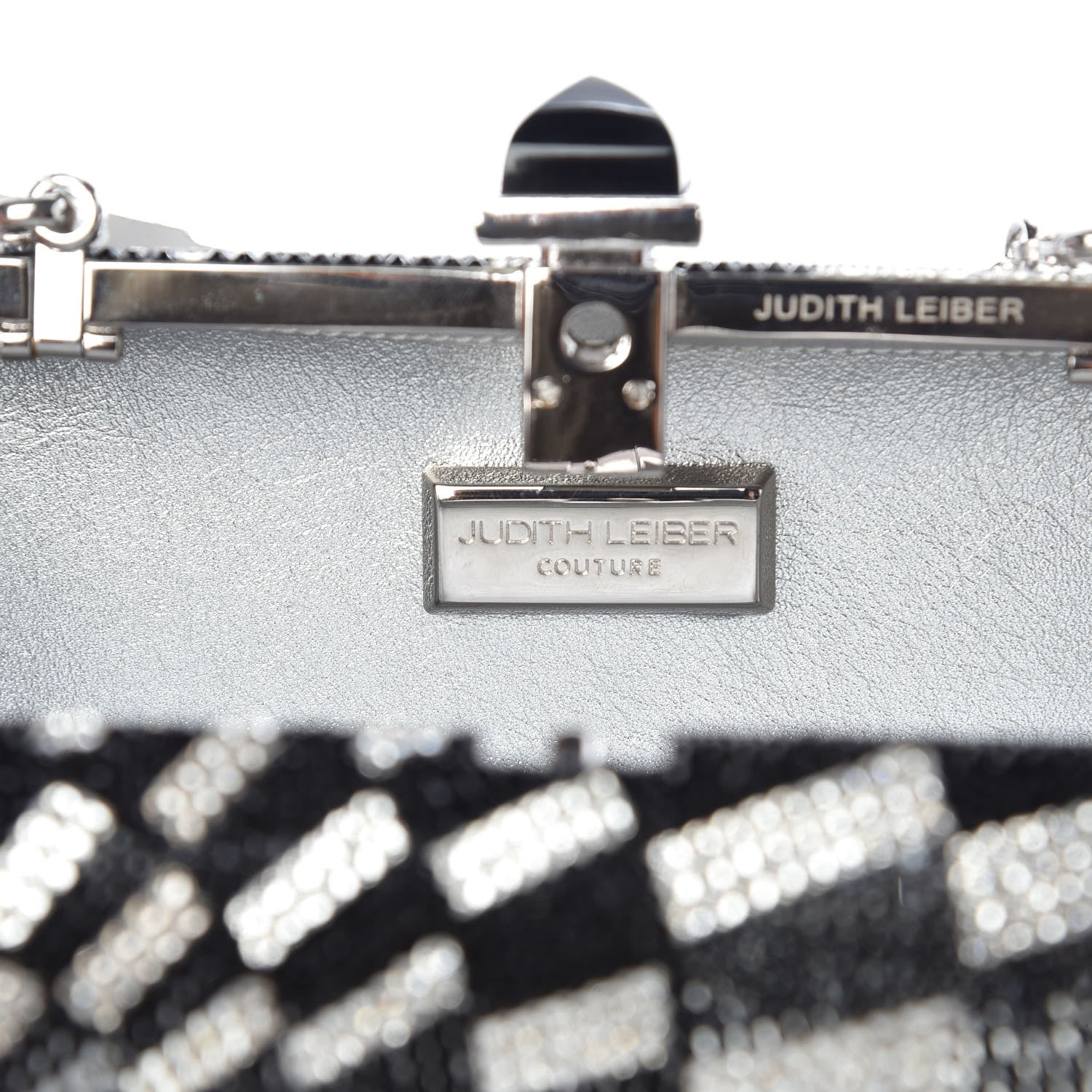 Judith Leiber Swarovski Crystal Checkered Miniaudiere Clutch Black White 6 of 8