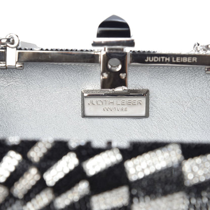 Judith Leiber Swarovski Crystal Checkered Miniaudiere Clutch Black White 6 of 8