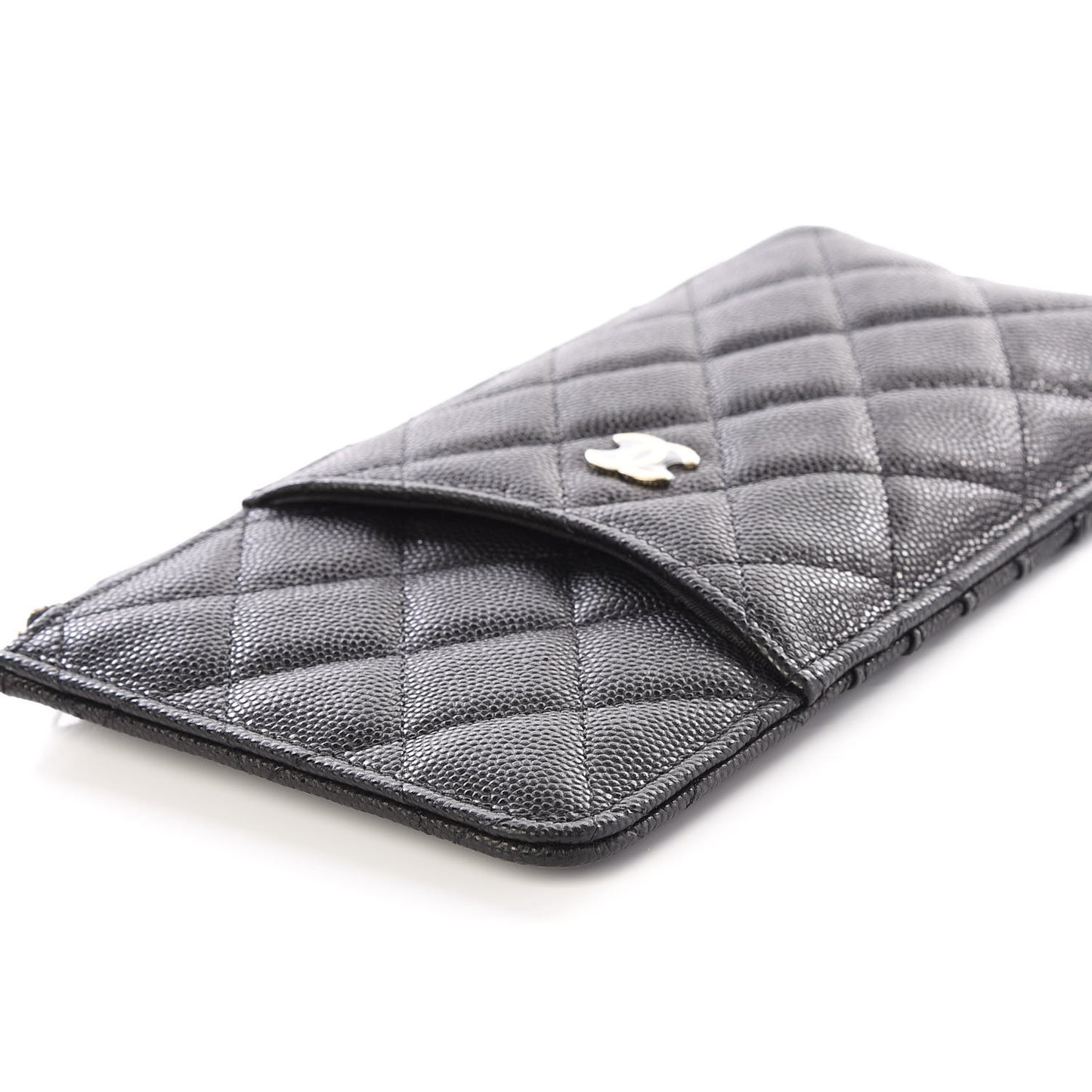 Caviar Quilted Classic Flat Wallet Pouch Black