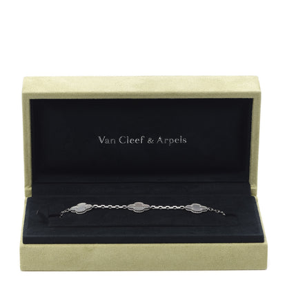 Van Cleef & Arpels 18K White Gold Mother of Pearl 5 Motifs Vintage Alhambra Bracelet 8 of 8