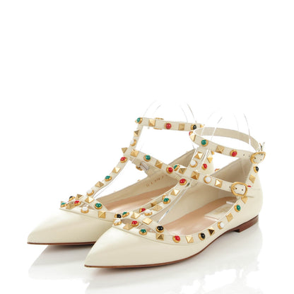 Valentino Garavani Nappa Rockstud Rolling Cage Ballerina Flats 37.5 Light Ivory 3 of 8