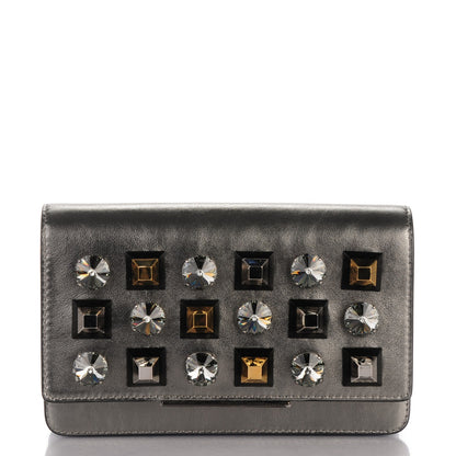 Fendi Glossy Calfskin Crystal Studded Tube Wallet On Chain Graphite 1 of 6