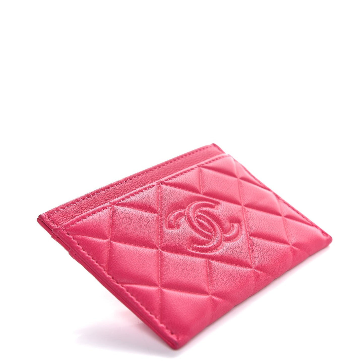 Lambskin Quilted Diamond CC Card Holder Fuchsia